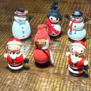 Mini Snowman and Santa Wooden Figurines Set of 6